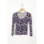 Tezenis Women’s Small Floral Long Sleeve Top Red Blue White Stretch Scoop Neck Photo 2