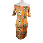 Love j Dress M Retro Orange Geometric Print Off Shoulders Short Sleeves Photo 13