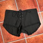 Indah  Black Lace Up Front High Waisted Frayed Hem Casual Shorts Size Large Photo 1