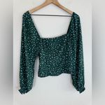 Abercrombie & Fitch AF Green White Polka Dot Long Sleeve Smocked Blouse Small Photo 4