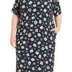 Sag Harbor Navy Blue Kitchen Utensils Novelty Print Midi Dress Womens 24W VTG Photo 0