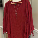 NWT Alyx Women's‎ XLTop Long Sleeve Red Blouse Open Sleeve Pleated Dressy Career Size XL Photo 0