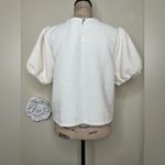She & Sky NTM: Textured Puff Sleeve White with Metallic Silver Threads Top Sz L Photo 9
