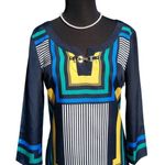 Cache  Geometric Multi Print Peasant BOHO Tunic Top New Metal Buckle $128 NWT Photo 0