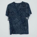 Ralph Lauren Lauren  Womens Linen Blend Geometric‎ V Neck Top Size XL Blue Artsy Photo 7