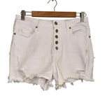 Indigo Rein White Denim Shorts‎ Button Fly Distressed Frayed Hem Casual Photo 0