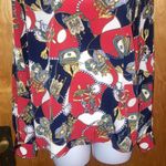 Red White Blue & Gold Print Crest Le Caviar Blouse Size Medium Photo 2