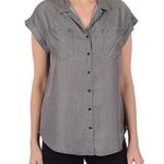 Jachs Girlfriend  XXL Gray Short Sleeve Collared Button Down Baggie Top Blouse Photo 0