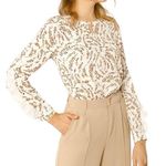Allegra K Women's Floral Keyhole Organza Long Sleeve Ruffle Blouse Size Small Photo 0
