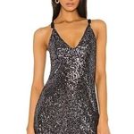 Free People  Gunmetal Gray Gold Rush Mini Sequin Dress M Photo 0
