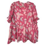 Source Unknown Women's Babydoll Top Plus Pink Lepoard Print Blouse V Neck Size 3x Loose Preppy Photo 4