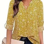 Timeson Women's Casual Chiffon V Neck 3/4 Sleeve Blouse Tops Sz XL White Photo 0