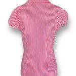Tatyana Top Cherry Red White Vertical Striped Bow Detail Keyhole Puff Sleeve Photo 1