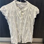 Dear John  White Embroidered Floral Ruffle Button Front Blouse Top size Small Photo 0