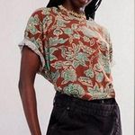 Free People We the Free Nina Floral Printed Tee Brown Green Photo 0