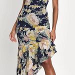 Lulus Flowering Beauty Navy Blue Floral Print Asymmetrical Midi Dress XL NWT Photo 0
