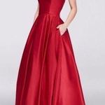 Betsy and Adam Satin Red Ball Gown Formal Dress Photo 0