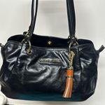 Antonio Melani Black Leather Tote with Gold Hardware Photo 0