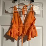 Garage  Orange Halter Top Tie Ruched Crop Photo 4