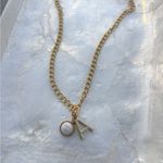 Gold A Initial Necklace with White Stone Charm Photo 3