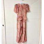 Adriana Degreas Leaf Print Silk Puff Sleeve Ruffle Trim Wide Leg Jumpsuit Pink M Size M Photo 4