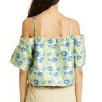 Ganni NEW Floral Jacquard Off The Shoulder Blouse in Green Photo 11