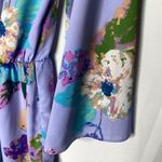 Everly  Floral Pleated 3/4 Sleeve V-Neck Ruffle Romper Medium Purple Lightweight Photo 4