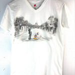 Disney  Parks S Mickey n Walt Main Street Sketch V-Neck White Short Sleeve T-Sh Photo 0