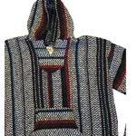 Baja Joe  Striped Drug Rug Hoodie Mexican Hippie Black Red M Oversized Photo 1