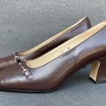 Etienne Aigner Vintage Brown Leather Pumps 7.5 Wide Horse Bit Photo 9