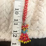 Handmade Beaded Folk‎ Art Necklace | Colorful Boho Woman Pendant | Red Seed Bead Photo 5