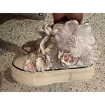 AZALEA WANG Penny Lane Flower Embellished platform canvas Sneaker White size 6 Photo 4