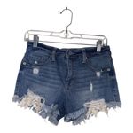 Mossimo Women’s Shorts Blue Denim High Rise Cut Off Crochet Distressed Size 2/26 Photo 2