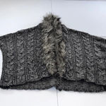 XOXO  Women's Gray Cable Knit Faux Fur Trim Open Front Cardigan Sweater M Photo 0