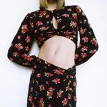 ZARA Cropped Twist-Knot Long-Sleeve Crop Top with Rose Flower Print, Size Medium Photo 1