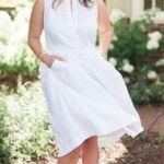 J.Crew  Eyelet Lace Sleeveless Tea Length Button Down Dress White Lined size 12 Photo 2