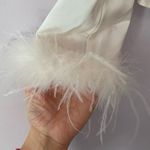 Antonio Melani Blyss Drapey Ivory Satin Long Sleeve Feather Cropped Blouse Small Photo 5