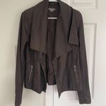 Vince Draped Brown Moto Leather Jacket Rib Knit Wool Details Size M Zipper Photo 0