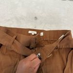 Vince  Belted Linen Blend Utility Capri Pants Womens Sz L Brown Cuffed High Rise Photo 5