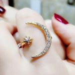 Gold + Rhinestone Moon + Star Cuff Fashion Ring, Size 8 Photo 3