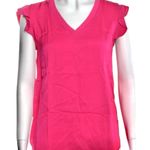 Kate Spade  Women’s Size M Pink V Neck Ruffle Flutter Cap Sleeve Satin Crepe Top Photo 0