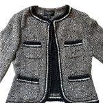 St. John  Couture Tweed Wool Blend Blazer Black White Jacket Chain Trim Career Photo 2