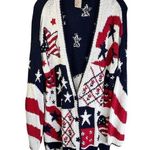 Vintage Stitches in Time Thick American Flag Cardigan Sweater Size L Photo 0