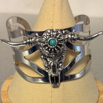 Silver Bull Head Cuff Bracelet Photo 0
