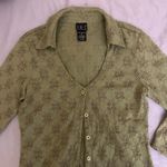 INC Y2k Vintage  Green Button Down Blouse with Floral Lace Size Small Photo 4