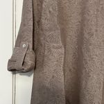 Ali Miles textured tunic top size large floral daisy print stripe sheer metallic Brown Photo 5