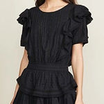 Love Shack Fancy  Natasha Mini Dress Women’s Lg Black Ruffle Tiered 100% Cotton Photo 0