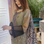 Bollywood design chiffon 3pc kamiz set Indian Pakistani Green Size L Photo 5