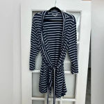 Lands' End Lands’ End Cotton Above Knee Length Robe Deep Sea Navy Stripe Plus Size 1X - 2X Photo 13