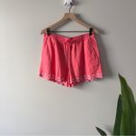 J.Crew  Pink White Floral Embroidered Shorts Scalloped Hem Pull On Drawstring S Photo 2